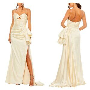 Mac Duggal 68450 Butter Yellow Satin Gown Sweetheart Slit Size 2
